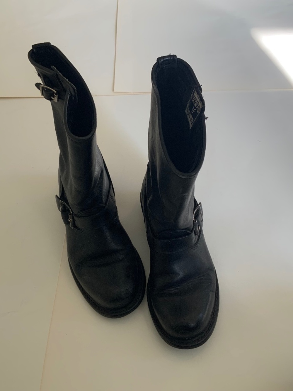 Women's Black Leather Buckle Mid-Calf Boots